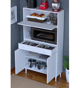 Eliusta Avelin Kapaklı Mini/Midi Fırın Dolabı 100 cm Beyaz Çok Fonksiyonlu 100x163,4x32,5 cm Mutfak Dolabı