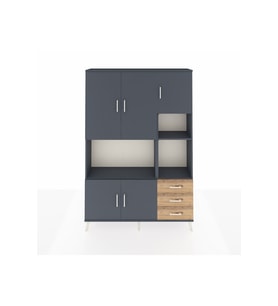 Arges Dolap 9 Raflı 3 Çekmeceli 5 Kapaklı 132x30x195 Antrasit-Antrasit/Çam