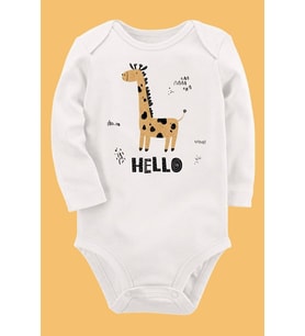 Organik Baskılı Pamuklu Unisex Bebek Body UZUNE261
