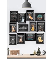 12 Parça Çerçeve Görünümlü Köpekler Anatomi Veteriner Temalı Mdf Tablo Seti (80x80 Cm)