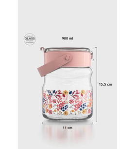 Renga Mono 900 ml Çiçek Desenli Cam Kavanoz 132065 Mavi (Pembe)