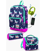 Coral High Kids Lacivert Pembe Unicorn Desenli USB'li 3’lü Okul Çanta Seti - Kız Çocuk