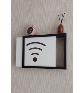 25x35x7 cm Wifi Desenli Siyah Duvara Asılabilir Sigorta ve Modem-Wifi Saklama Kutusu! Saklama Kutusu