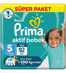 Prima 5 Beden Aktif Bebek Bezi Süper Paket 46x2 92 Adet