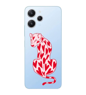 Xiaomi REDMI 12 Uyumlu Çita ve Kalp Desenli Şeffaf Telefon Kılıfı