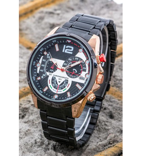 Yeni Sezon Erkek Saati Siyah Çelik Kordon Tasarım Kadran Analog Chronograph ST-3