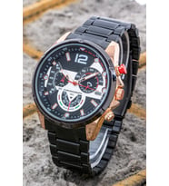 Yeni Sezon Erkek Saati Siyah Çelik Kordon Tasarım Kadran Analog Chronograph ST-3