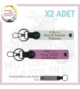 Yol Tutkunları İsim Plaka ve 0 Rh (+) Kan Grubu Yazılı Kişiye Özel x2 Anahtarlık Set, Beyaz-Pembe-Gr (Çok Renkli)