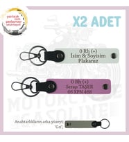 Yol Tutkunları İsim Plaka ve 0 Rh (+) Kan Grubu Yazılı Kişiye Özel x2 Anahtarlık Set, Beyaz-Pembe-Gr (Çok Renkli)