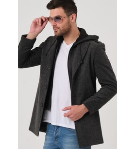 PLT8406 DEWBERRY ERKEK PALTO-DESENLİ SİYAH ANTRASİT