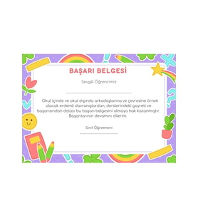 20 Adet A4 Boyutunda Öğrenci Başarı Belgesi - Anaokul - İlkokul Başarı Belgesi (Model 9)
