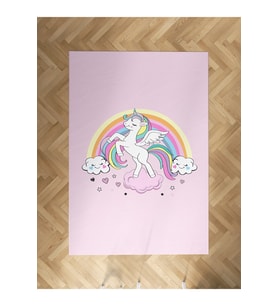 MEKTA HOME BEBEK VE ÇOCUK ODASI Gökuşağı ve Unicorn Desenli Pembe Halı