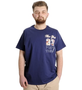 Mode XL Büyük Beden Erkek T-shirt NEW YORK 23113 İndigo