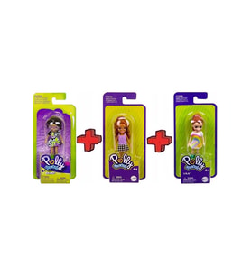 Polly Pocket 3'Lü Set Polly Pocket Lila Shani Gökkuşağı Mor Çiçek Elbiseli Siyah Kahverengi Saçlı Gö