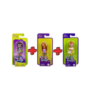 Polly Pocket 3'Lü Set Polly Pocket Lila Shani Gökkuşağı Mor Çiçek Elbiseli Siyah Kahverengi Saçlı Gö