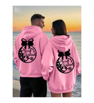 Yılbaşı Sevgili Kombini Hoodie Merry Christmas Baskılı Oversize Unisex Kapüşonlu Sweatshirt 2’li Set (Pembe)