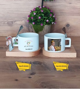 Hostes Kupa Bardak Ahşap Altlıklı Kısa Fotoğraflı Dünya Hostesler Günü Hediyesi