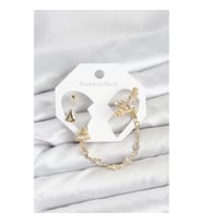 Mey İthalat® Pirinç Gold Renk Yıldızlı Model Zincir Bağlantılı Ear Cuff Küpe Seti