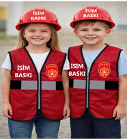 İTFAİYECİ ÇOCUK YELEK VE  BARET (A.Kırmızı)