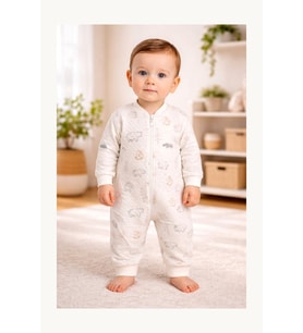 Unisex Bebek ve Çocuk Krem Hayvan Desenli Fermuarlı Organik Pamuklu Uyku Tulumu 12 Ay-4 Yaş - KREM / 12-18 AY