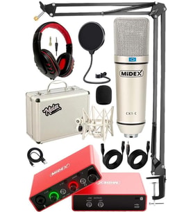 Midex Special Paket-2 Stüdyo Ekipmanları GLX-700RD Ses Kartı CX1 Mikrofon Kulaklık Stand