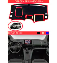 Citroen Berlingo 2018+ Modelleri İçin Uygun Torpido Koruma Halısı Siyah Kenar Renk Kırmızı