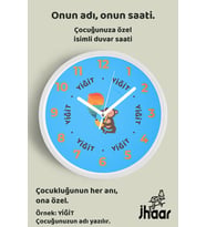 İsme Özel Saksafoncu Maymun Çocuk Odası Duvar Saati Orta Boy 30 cm Beyaz Camlı Sessiz