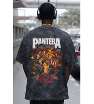 Tasarım Pantera Rock Metal Müzik Grubu Baskılı Unisex Oversize Eskitme Yıkamalı Tişört
