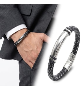 Premium İsim Yazılabilir Siyah Beyaz Deri Ve Beyaz Titanyum Kilit Bileklik 31833B15D10 - 20 cm