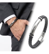 Premium İsim Yazılabilir Siyah Beyaz Deri Ve Beyaz Titanyum Kilit Bileklik 31833B15D10 - 20 cm