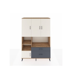 Hyperion Dolap 7 Raflı 2 Çekmeceli 5 Kapaklı 132x44x195 Çam-Aytaşı/Antrasit