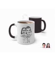 BK Gift Kişiye Özel Karakalem Aşçı Çift Karikatürlü Sihirli Kupa Bardak-1 (Beyaz)