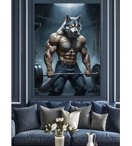 Gym Motivasyonel Kaslı Kurt Figürü Dekoratif Kanvas - Mdf Ahşap Tablo