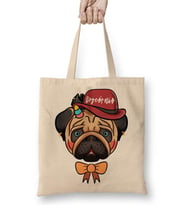 Pug Köpek Bez Çanta Uzun Saplı