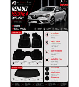 RENAULT MEGANE 4 2016-2021 Araca Özel 3D Paspas + 3D Bagaj Havuzu
