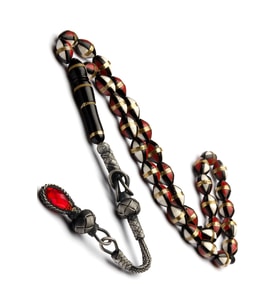 1000 Ayar Gümüş Kazaz Püsküllü 7x11mm Kırmızı Beyaz Mineli Sarmal Kuka Tesbih (Çok Renkli)