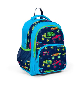 Coral High Kids Mavi Lacivert Monster Truck Desenli Üç Bölmeli Okul Sırt Çantası 23406
