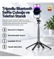 Tripodlu Selfie Çubuğu Bluetooth Kumandalı Telefon Standı