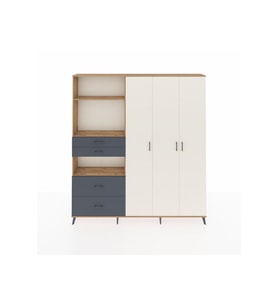 Arges Dolap 12 Raflı 4 Çekmeceli Tek Askılı 220x30x243 Çam-Aytaşı/Antrasit