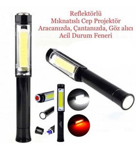 Manyetik El Feneri Mıknatıslı El Feneri Cep Projektör Mini Cep Işıldak Süper Led Acil İkaz Işığı