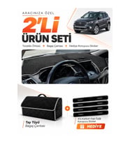 FORD KUGA (2015-2019) Uyumlu Torpido Örtüsü + Tay Tüyü Bagaj Çantası + Sticker Seti - Siyah Gri