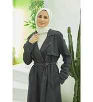 6458-Allerli Denim Trençkot Koyu Gri