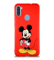Samsung Galaxy M11 Soft Premier Kapak Mickey Mouse-E Tasarımlı Silikon Kılıf - Kırmızı (Şeffaf)