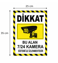 Dikkat Bu Alan Kamera ile 24 Saat Kamera ile izlenmektedir 30x42 Cm A3 Boyut Dekota Levha, Kamera Uyarı Levhası
