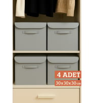 4’lü Gri Kapaklı Kumaş Dolap İçi Düzenleyici Kutu - 30x30x30 cm Katlanabilir Saklama Kutusu (Standart)