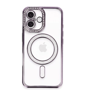 Apple İphone 16 Plus Kılıf Joke Simli Magneticsafe Kılıf - Derin Mor