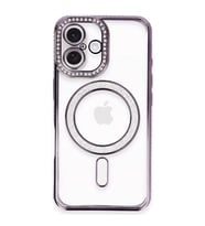 Apple İphone 16 Plus Kılıf Joke Simli Magneticsafe Kılıf - Derin Mor