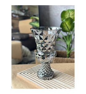 Diamond Desenli Kristal Cam Vazo - 28x15 cm Modern & Lüks Dekoratif Büyük Boy Vazo