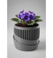 MYCRAFT3D Minimal Çizgili Altı Delikli Saksı Dekoratif Çiçeklik Alt Tablalı Modern Tasarım Saksı 10x15cm