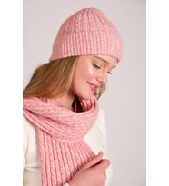 Chuba Kadın Saç Örgü Yumuşak Tuşe Atkı Bere Takımı Pembe 23W503
